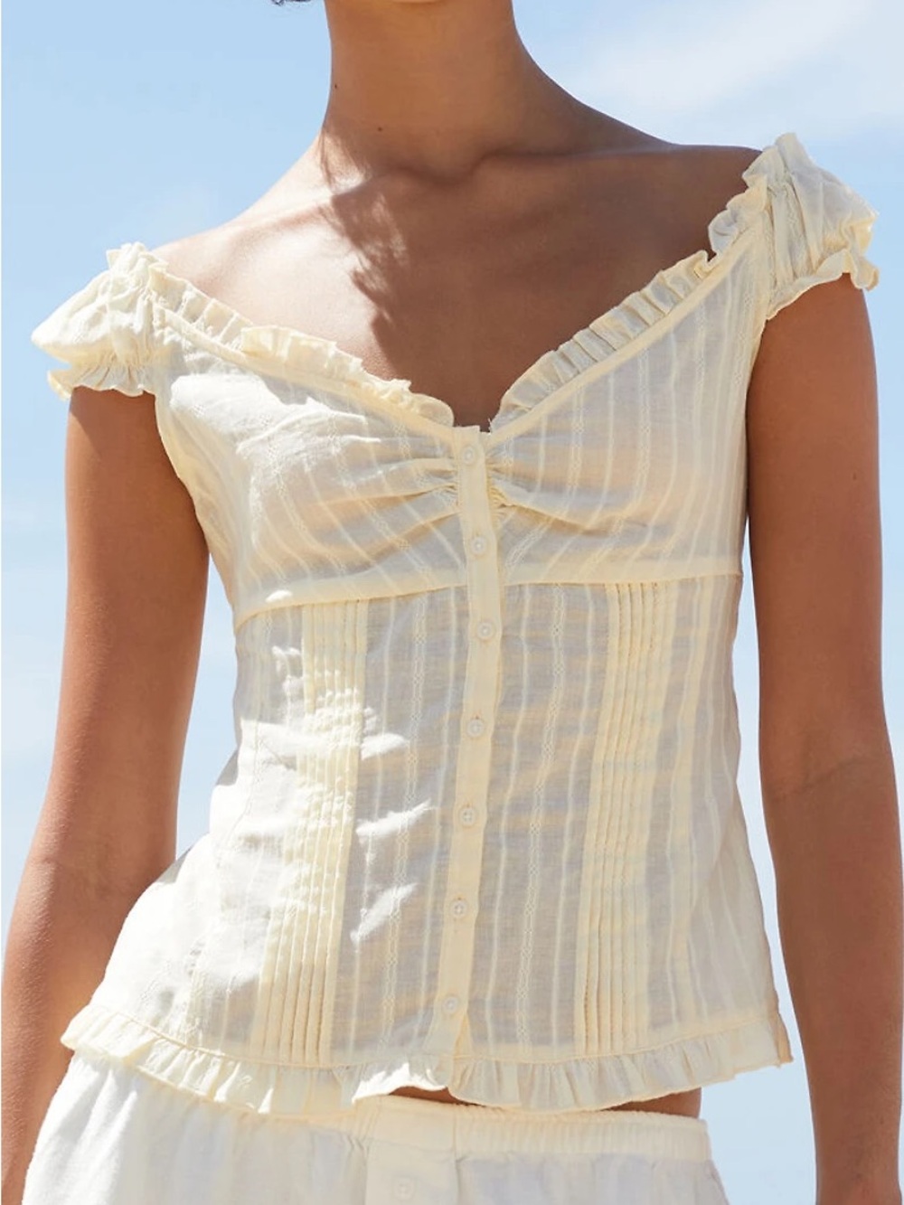 John Galt Yellow Eyelet Elena Top - Picture 3 of 5